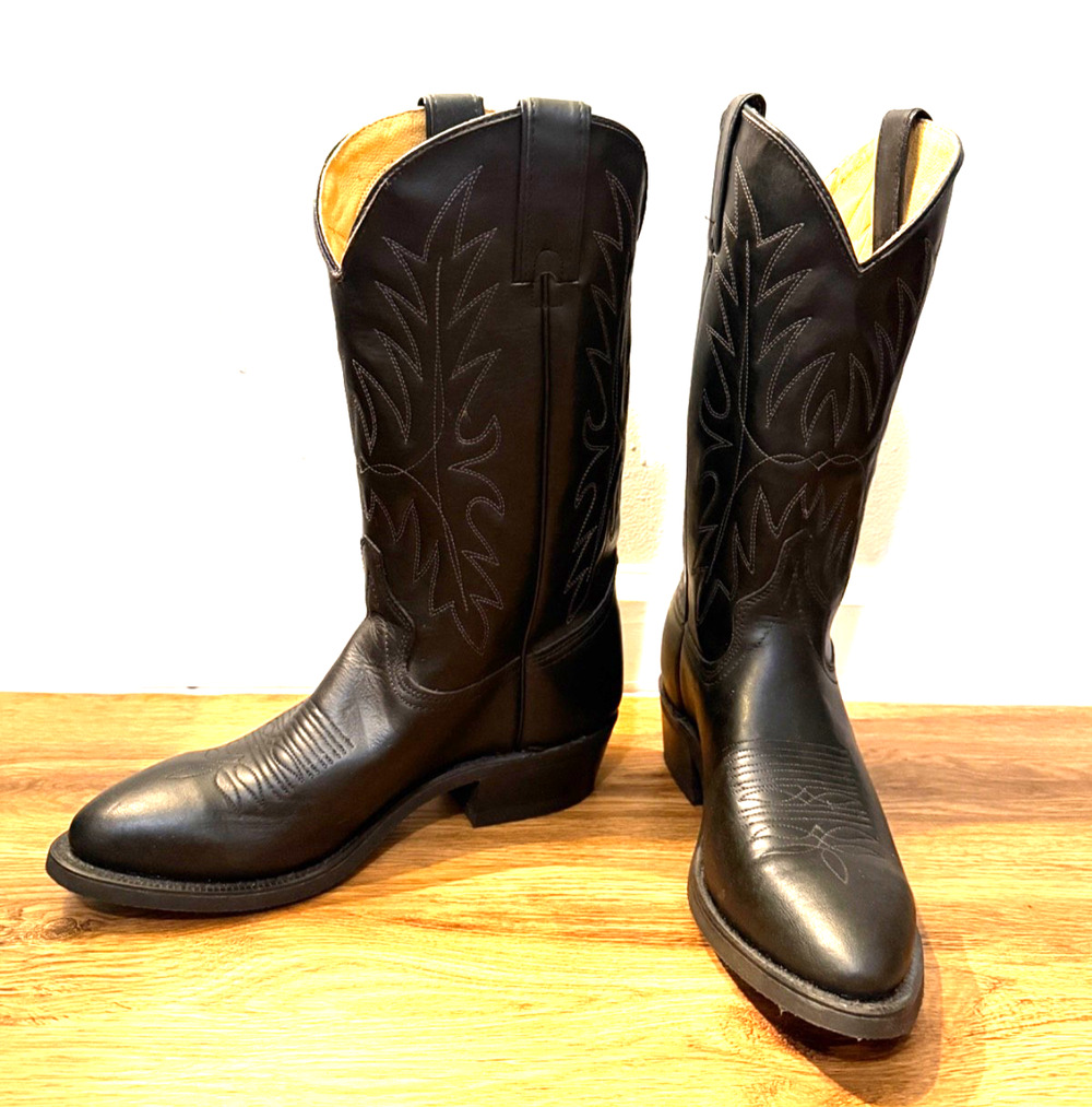 🤠 Vintage Wrangler Black Leather Western Cowboy Boots Men’s 9EE USA Made